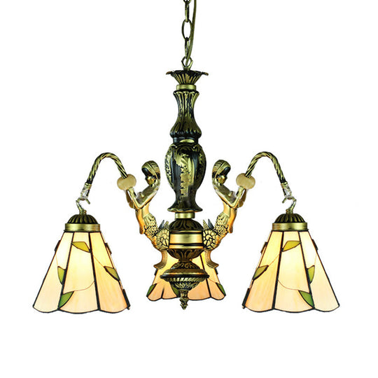 Beige Tiffany Cut Glass Chandelier Pendant Lamp - 3-Light Fixture For Dining Room