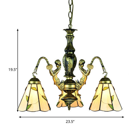 Beige Tiffany Cut Glass Chandelier Pendant Lamp - 3-Light Fixture For Dining Room