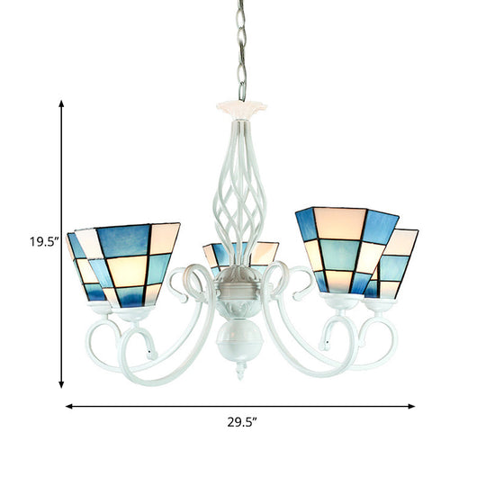 Modern Blue Mosaic Cone Chandelier With 3 Lights For Dining Room Ceiling