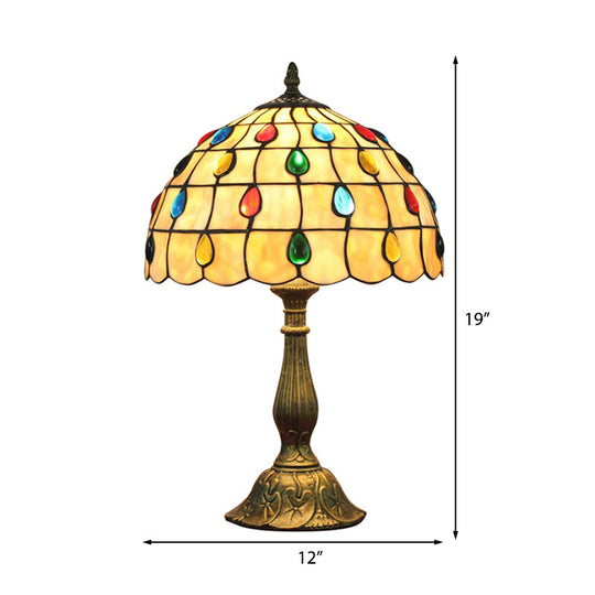 12/8 Wide Shell Umbrella Desk Lamp With Tiffany-Style Teardrop Jewelry Table Light For Bedroom -