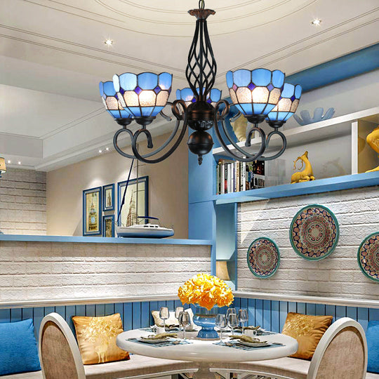 Mediterranean Blue 5-Light Chandelier With Adjustable Chain And Glass Shades