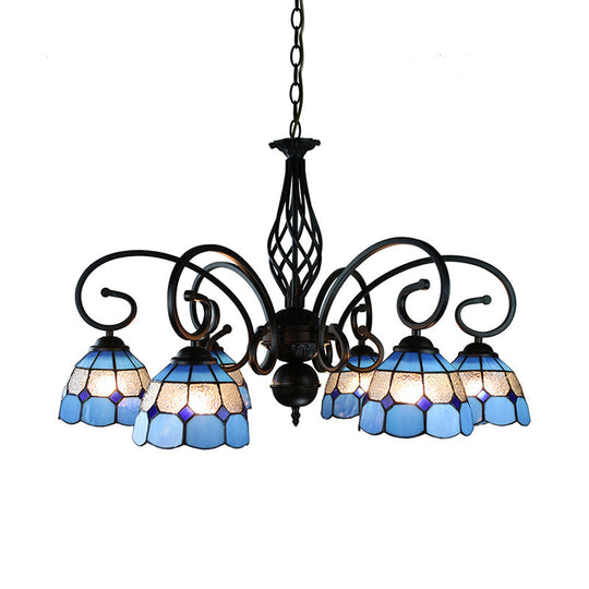 Blue Tiffany Grid Dome Ceiling Light With 6/8 Lights - Perfect Bedroom Lighting