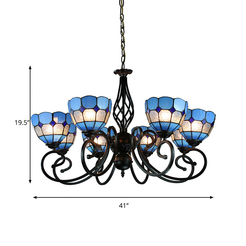 Blue Tiffany Grid Dome Ceiling Light With 6/8 Lights - Perfect Bedroom Lighting