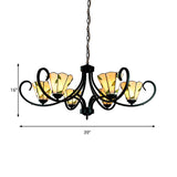 Tiffany Cone Chandelier Lamp With Stained Glass Indoor Lighting - 5/6/8 Heads Black Curved Frame