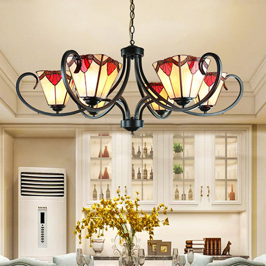 Trapezoid Stained Glass Pendant Light With Adjustable Metal Chain - 5/6/8 Suspended Fixture 6 / Red