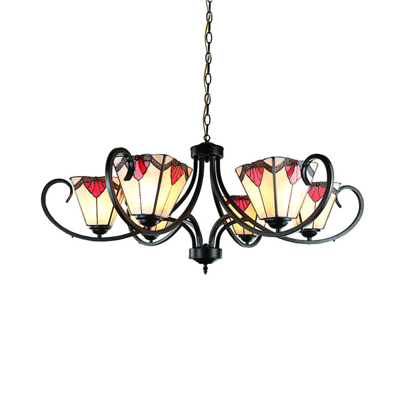 Trapezoid Stained Glass Pendant Light With Adjustable Metal Chain - 5/6/8 Suspended Fixture