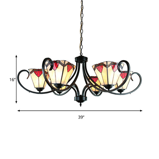 Trapezoid Stained Glass Pendant Light With Adjustable Metal Chain - 5/6/8 Suspended Fixture