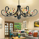 Tiffany Stained Glass Chandelier With Beads - 5/6/8 Lights Perfect Indoor Pendant For Living Room In