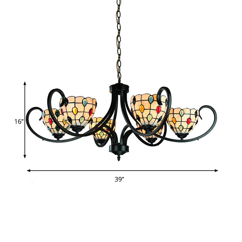 Stunning Tiffany Stained Glass Chandelier With Beaded Design - 5/6/8 Lights Beige Perfect For