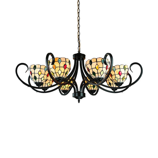 Stunning Tiffany Stained Glass Chandelier With Beaded Design - 5/6/8 Lights Beige Perfect For