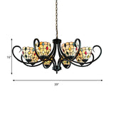 Tiffany Stained Glass Chandelier With Beads - 5/6/8 Lights Perfect Indoor Pendant For Living Room In