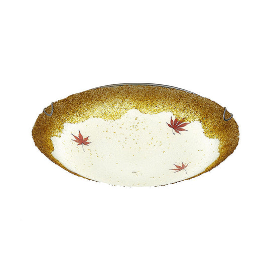 Mediterranean Beach Flush Ceiling Light - Yellow/Blue Stained Glass Lamp