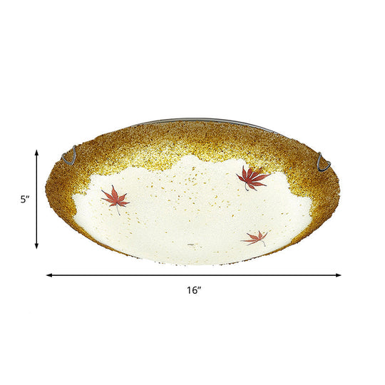 Mediterranean Beach Flush Ceiling Light - Yellow/Blue Stained Glass Lamp