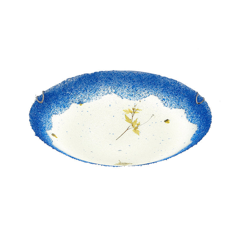 Mediterranean Beach Flush Ceiling Light - Yellow/Blue Stained Glass Lamp