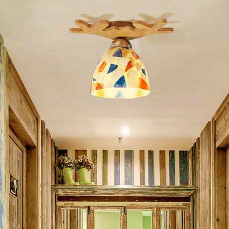 Antique Deer Horn Ceiling Light: Elegant Shop Glass Lamp Beige