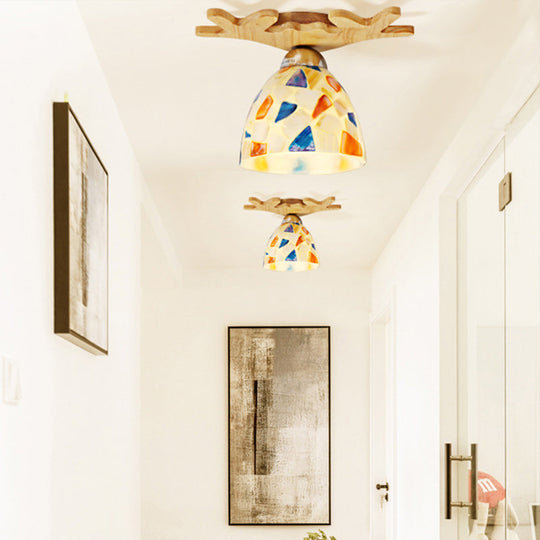 Deer Horn Antique Ceiling Mount Light: Beige Glass Lamp For Shops