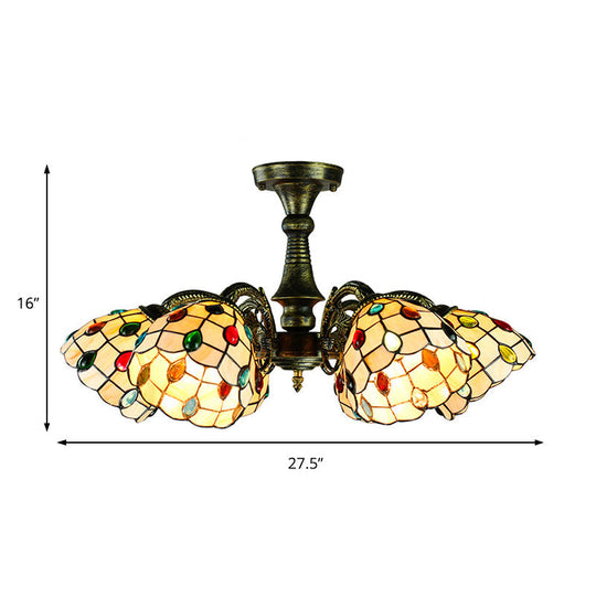 Vintage Tiffany Stained Glass Pendant Light Chandelier With Peacock Tail Design - 6 Lights Antique