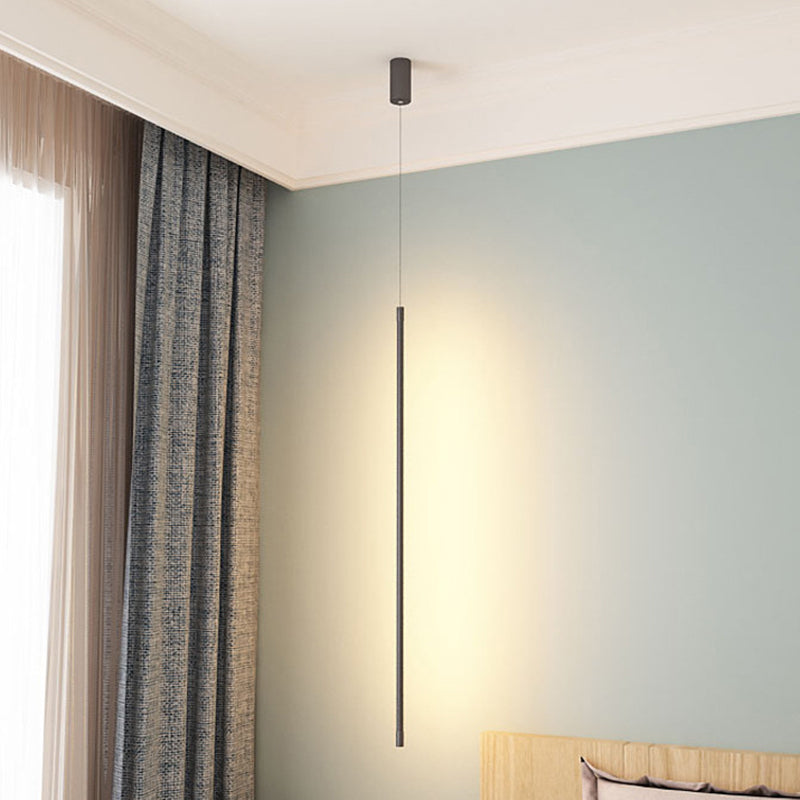 Minimalist Metallic Led Linear Pendant Lamp In Black/Gold With Warm/White Light - Suspended