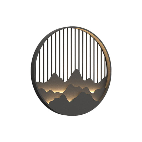 Round Mountain Wall Sconce - Asian Style Metallic Led Black Mount Lighting Fixture