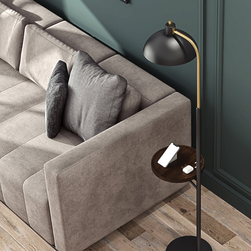 Black Metal Reading Floor Lamp With Shelves - Simplicity Design