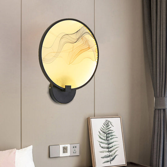 Silk Flush Wall Mural Sconce: Circle Design Led Mounted Lighting Fixture In Asia Fabric White/Beige
