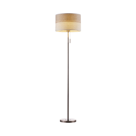 Minimal Beige Cylinder Floor Lamp With 1-Light Reading And Pull Chain