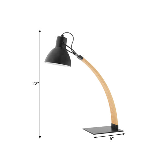 Bharani - Simple Black/White Wood Desk Reading Light With Domed Shade