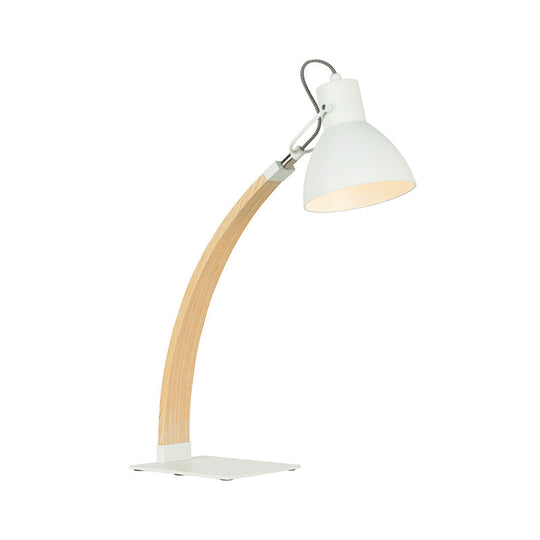 Bharani - Simple Black/White Wood Desk Reading Light With Domed Shade