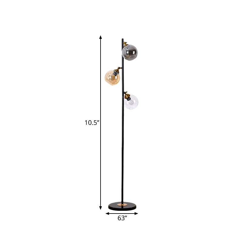 Multi-Color Glass Standing Lighting: Sphere 3-Head Floor Reading Lamp For Living Room With Metal