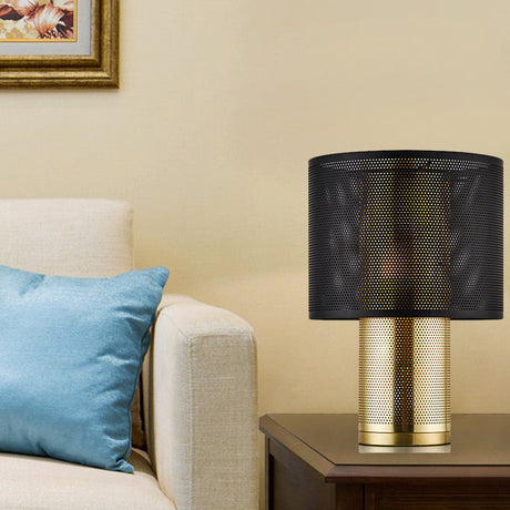 Sleek Dual Cylinder Nightstand Lamp - Metal Frame 1 Bulb Black/White