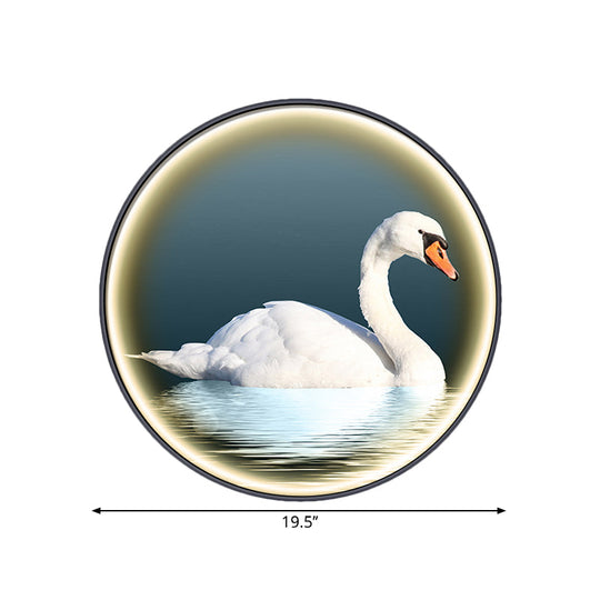 Round Asian Swan Led Wall Sconce In White For Bedroom Left/Right Placement