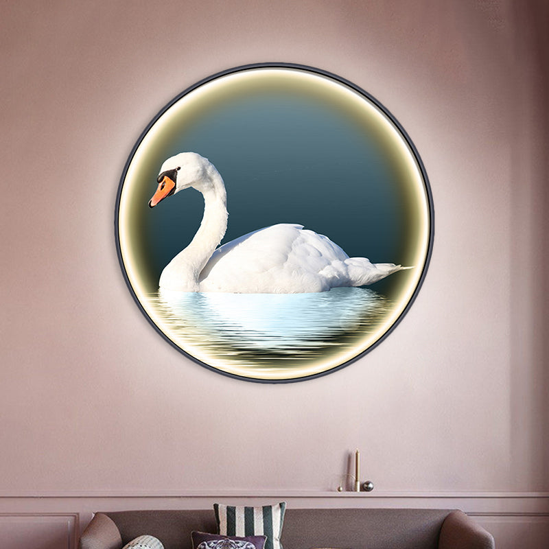 Round Asian Swan Led Wall Sconce In White For Bedroom Left/Right Placement / Right
