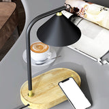 Beige Wood Bedroom Desk Lamp With Metal Shade - Simple Oblong Design Night Lighting 1 Bulb
