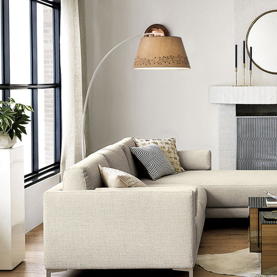 Modern Beige Floor Lamp With Arched Arm And Drum Shade - Ideal For Living Room Lighting