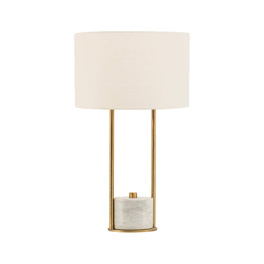 Colette - Modern Fabric Cylinder Nightstand Lamp White/Beige With Marble Base.
