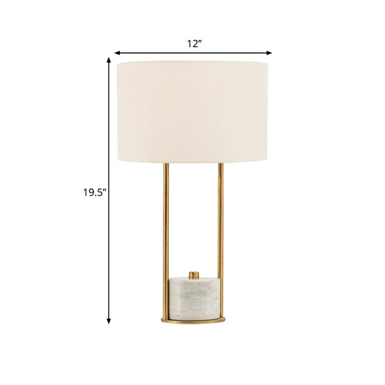 Colette - Modern Fabric Cylinder Nightstand Lamp White/Beige With Marble Base.