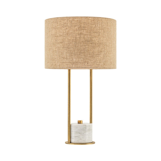 Colette - Modern Fabric Cylinder Nightstand Lamp White/Beige With Marble Base.