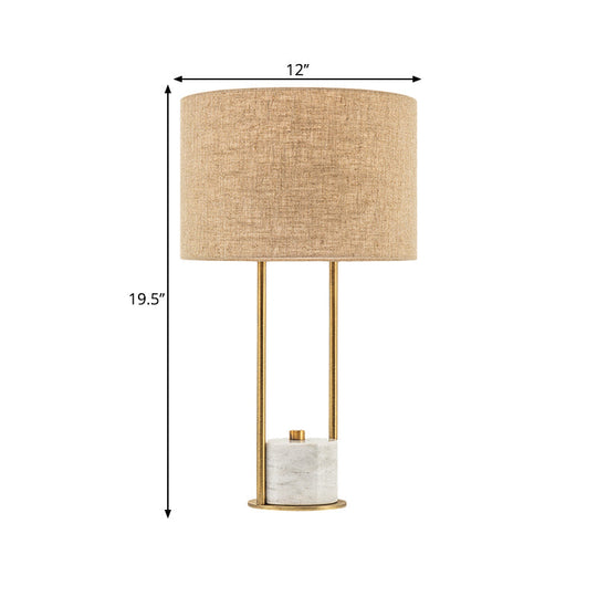 Colette - Modern Fabric Cylinder Nightstand Lamp White/Beige With Marble Base.
