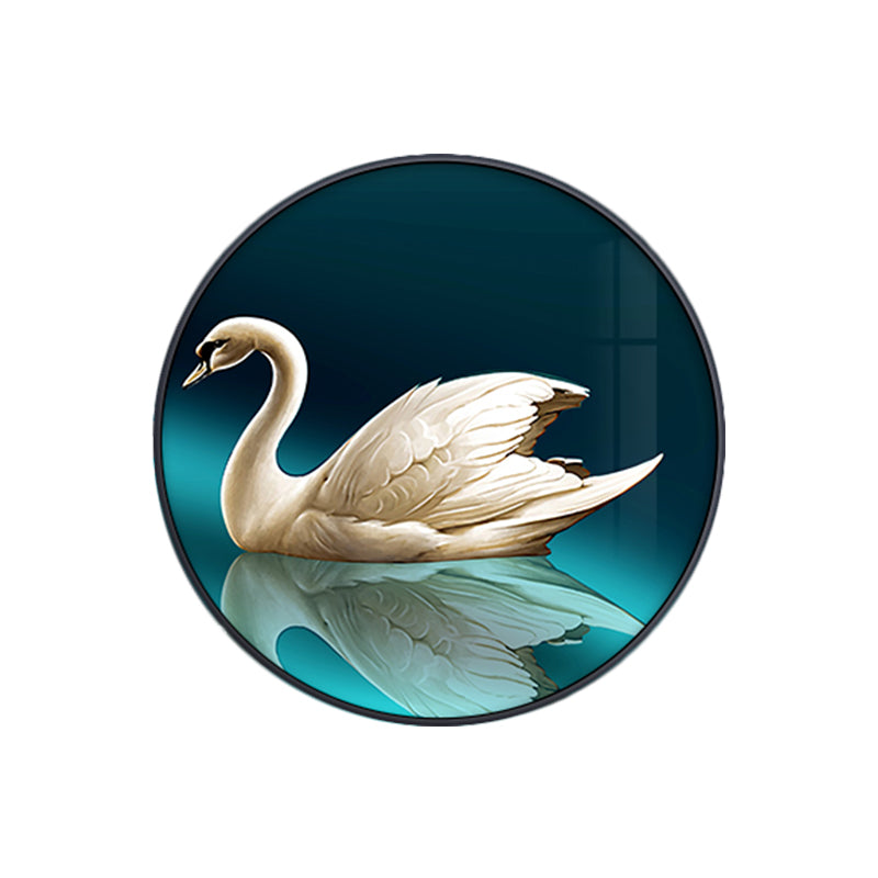 Green Led Asian Style Wall Lamp With Swan Pattern - Circle Metal Mural Lighting Ideas Left/Right