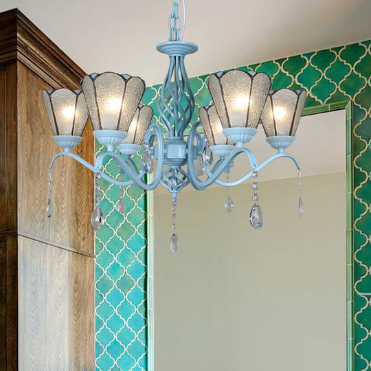 Tiffany Style Stained Glass Cone Pendant Chandelier - Adjustable Chain White/Blue/Clear Perfect For