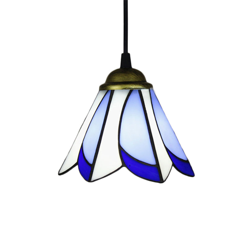 Tiffany-Style Pendulum Light: Handcrafted Art Glass Suspension Lamp In Blue/Green For Foyer