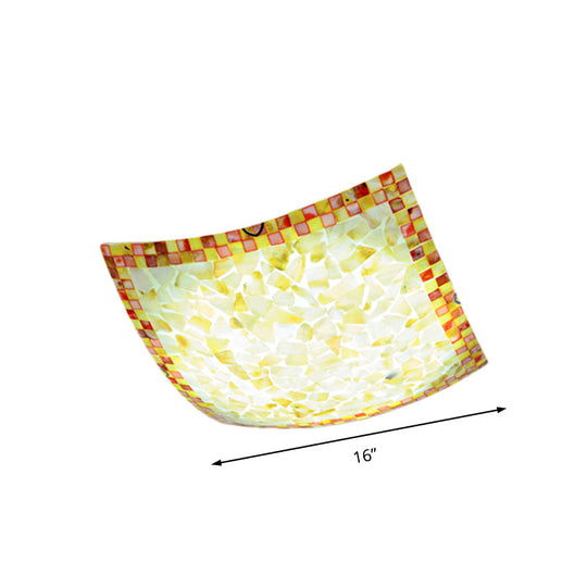 Curved Shell Ceiling Light With Tiffany Mosaic Design And Led - 12’/16’ For Corridor