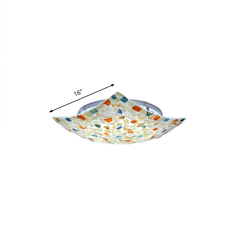 Curved Shell Ceiling Light With Tiffany Mosaic Design And Led - 12’/16’ For Corridor