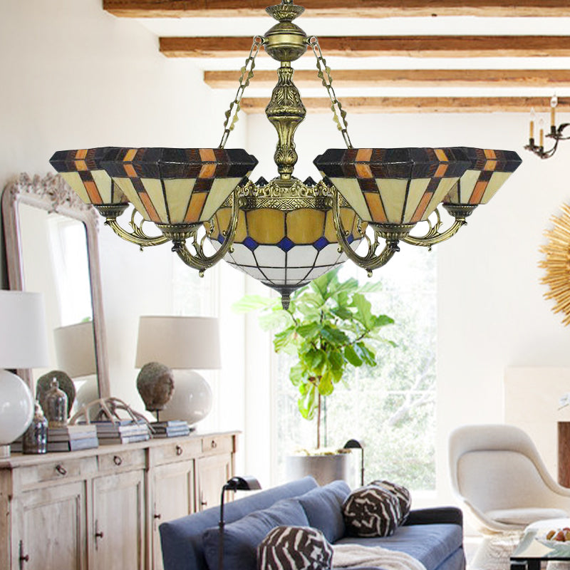 Villa Shuttlecock Chandelier: Vintage Tiffany Yellow Hanging Light