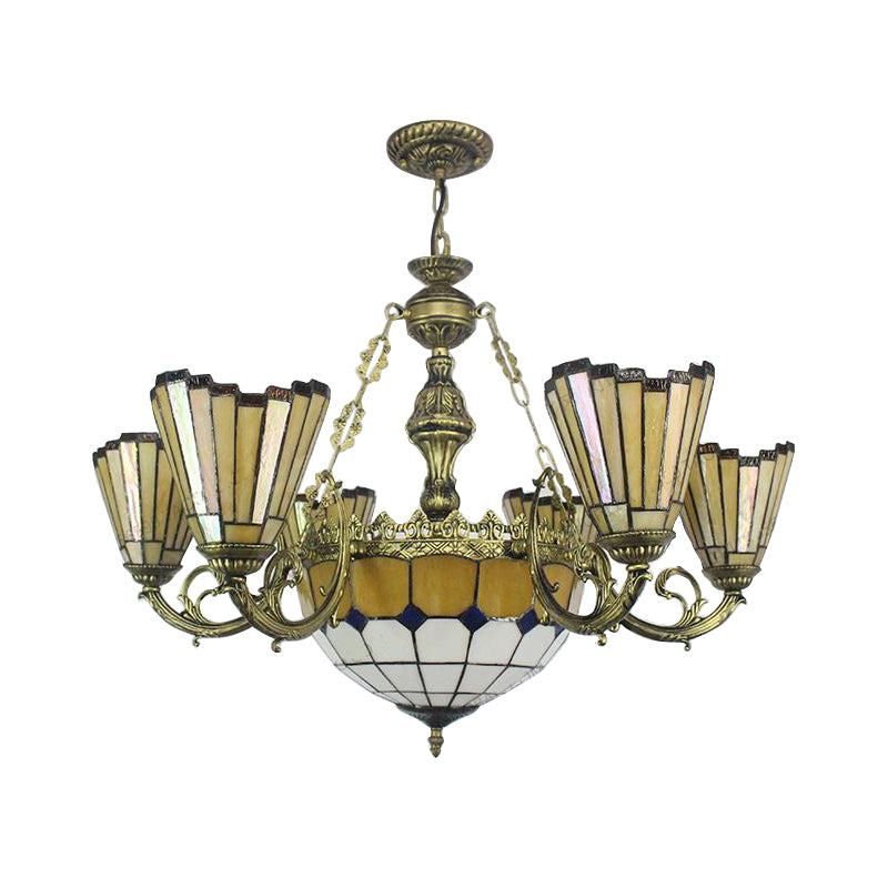 Villa Shuttlecock Chandelier: Vintage Tiffany Yellow Hanging Light