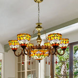 Rustic Orange Stained Glass Chandelier Flower Pendant Lamp With Agate By Tiffany Perfect For Living