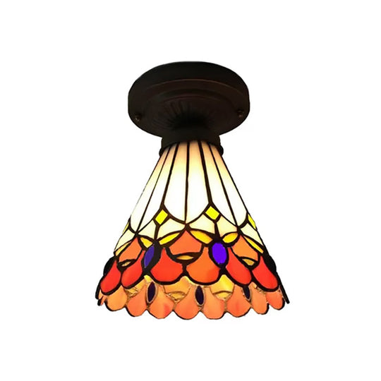 Tiffany Stained Glass Ceiling Mount Light For Cloth Shop 1-Head Flower/Bird/Phoenix Design In Black