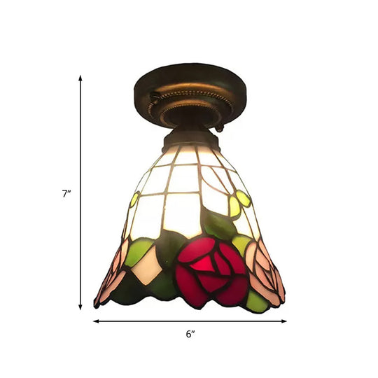 Tiffany Stained Glass Ceiling Mount Light For Cloth Shop – 1-Head Flower/Bird/Phoenix Design In