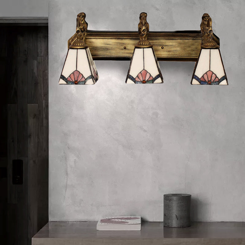 Tiffany 3-Headed Wall Sconce Light Fixture - Orange/Blue Glass Trapezoid Design Orange