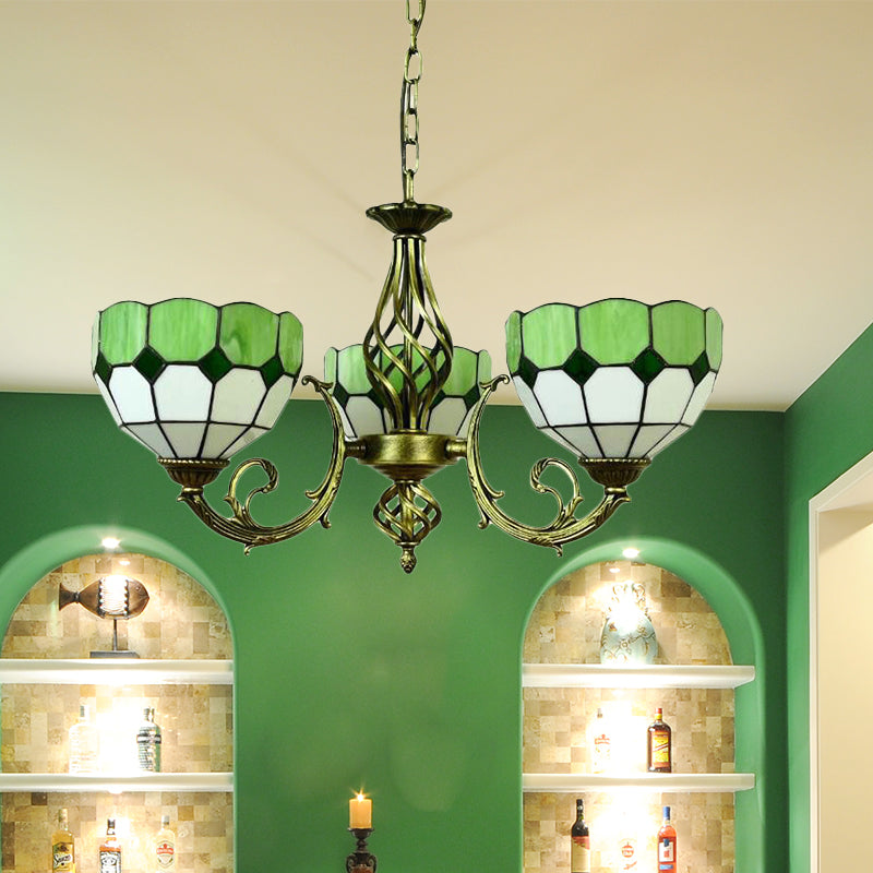 Tiffany Glass Lattice Bowl Pendant Lamp: Vibrant Yellow & Green Shades Perfect For Dining Room - 3